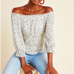 Anthropologie | Lucia Off-The-Shoulder Blouse, Black Floral Print, Size XL - EUC